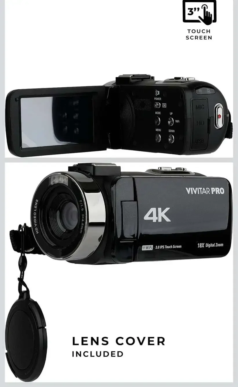 Vivitar Pro 4K Digital Camcorder with 3.0 Inch Touch Screen and 18X Digital Zoom